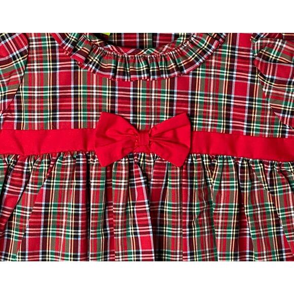 NWT Le' Za Me Red Plaid Short Sleeve Ruffle Neck Dress w/Bow Girls 24 Mo - Picture 2 of 4